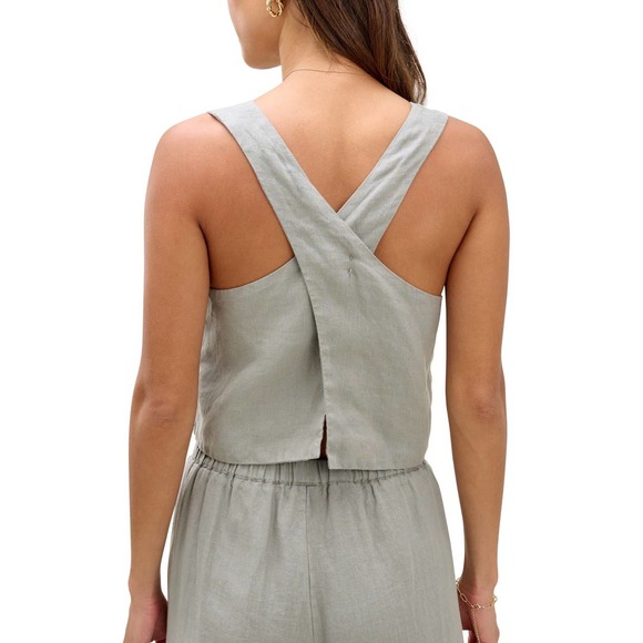 MARY LAWLESS LEE X SPLENDID Linen Top Sage Medium Apron Button Front Cross back - Picture 3 of 16
